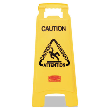 Rubbermaid® Commercial Multilingual "caution" Floor Sign,  11 X 12 X 25, Bright Yellow freeshipping - TVN Wholesale